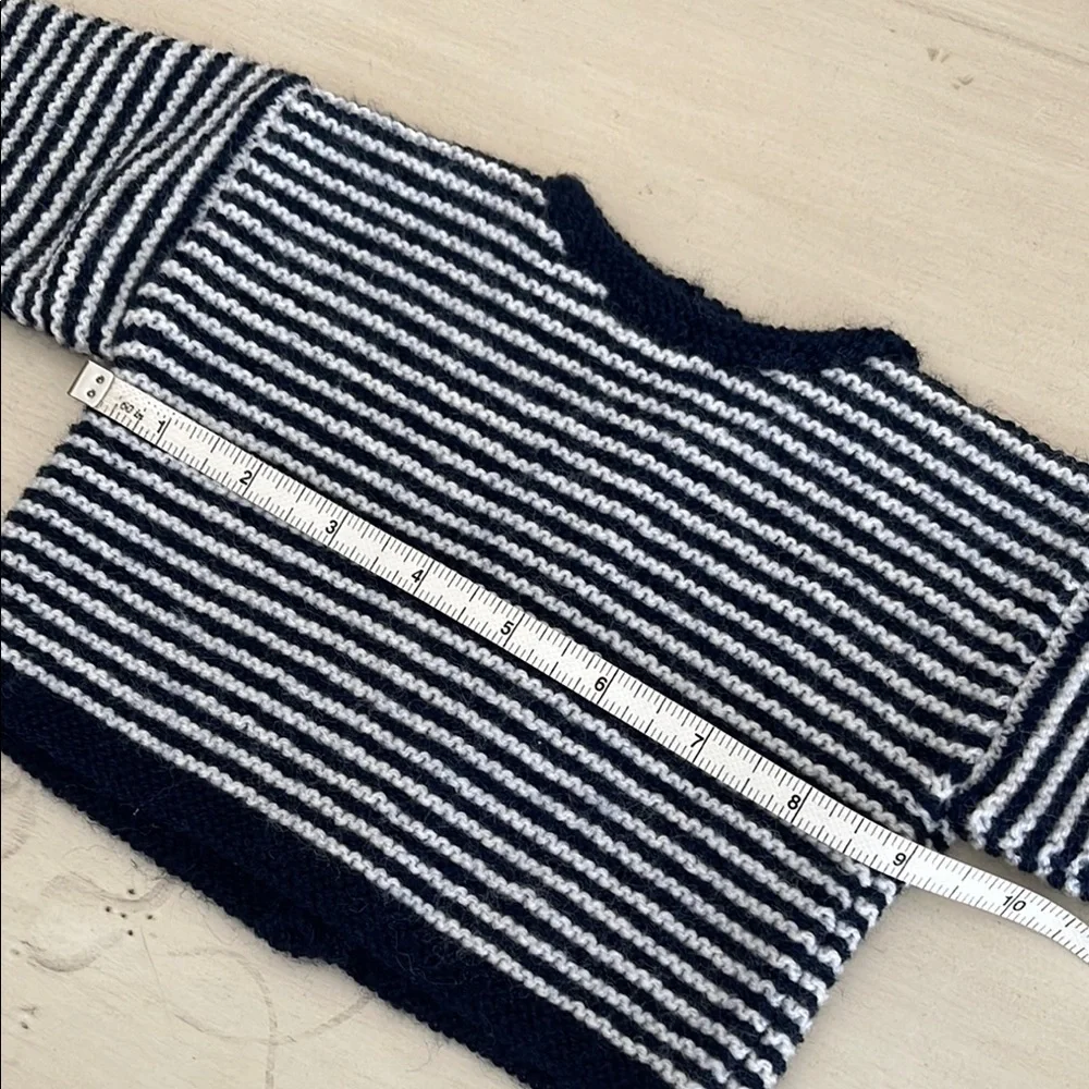 Hand Knit Striped Navy and White Baby Sweater with Booties